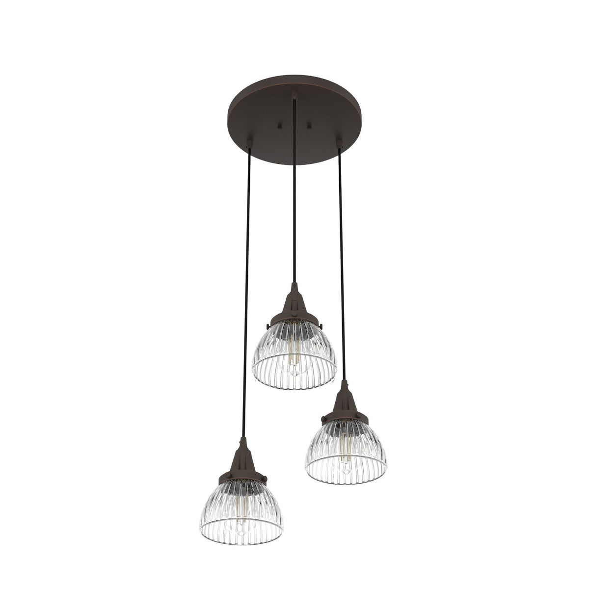 Hunter Cypress Grove 3-Light Onyx Bengal Transitional Clear Glass Tiered LED Mini Hanging