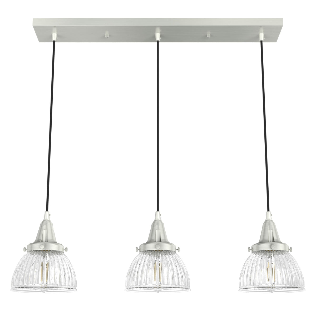 Hunter Cypress Grove 3-Light Brushed Nickel Transitional Clear Glass Linear LED Mini Hanging