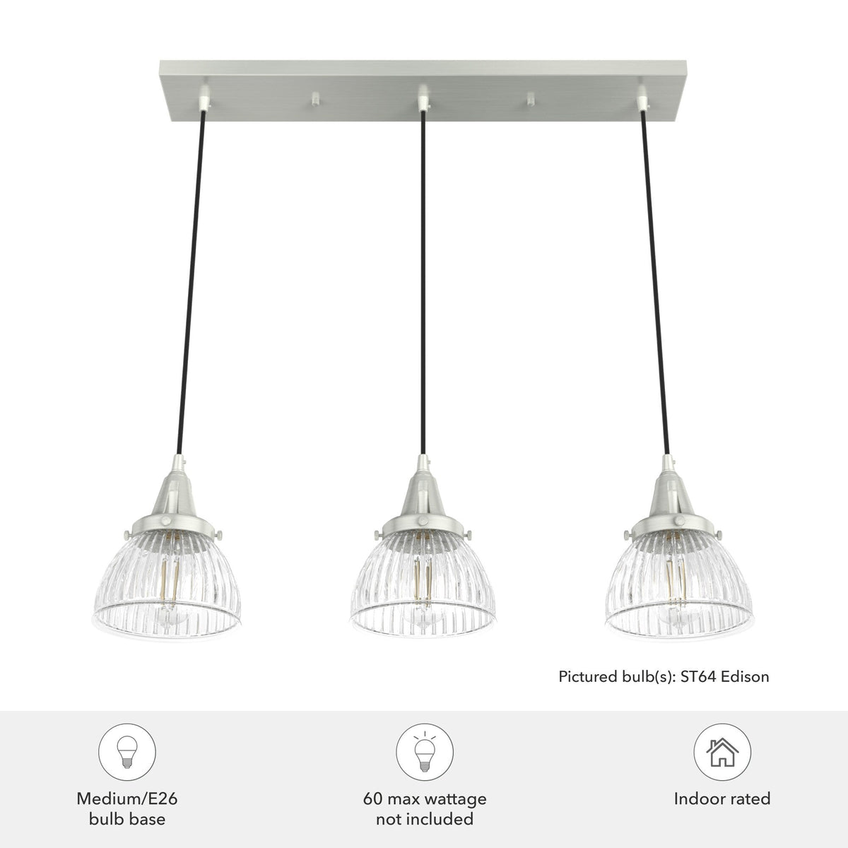 Hunter Cypress Grove 3-Light Brushed Nickel Transitional Clear Glass Linear LED Mini Hanging