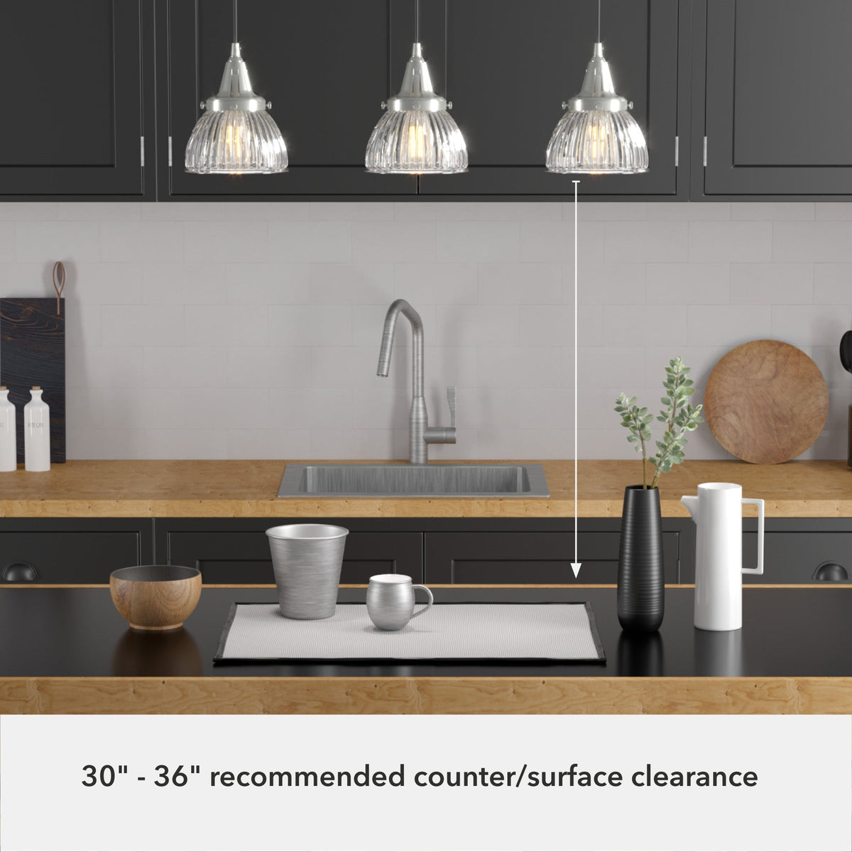 Hunter Cypress Grove 3-Light Brushed Nickel Transitional Clear Glass Linear LED Mini Hanging