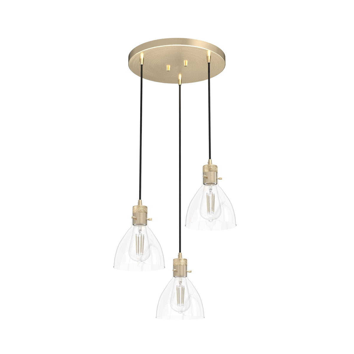 Hunter Van Nuys 3-Light Alturas Gold Transitional Clear Glass Tiered LED Mini Hanging