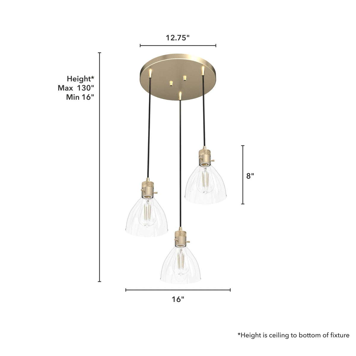 Hunter Van Nuys 3-Light Alturas Gold Transitional Clear Glass Tiered LED Mini Hanging
