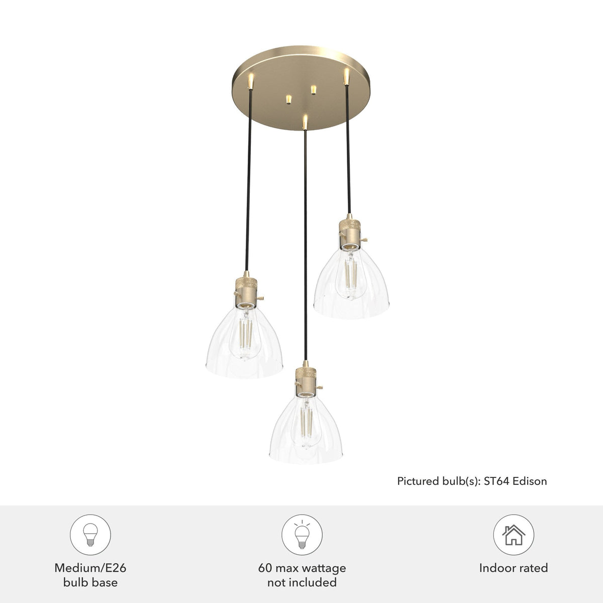 Hunter Van Nuys 3-Light Alturas Gold Transitional Clear Glass Tiered LED Mini Hanging