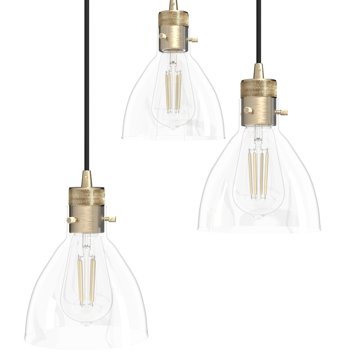 Hunter Van Nuys 3-Light Alturas Gold Transitional Clear Glass Tiered LED Mini Hanging