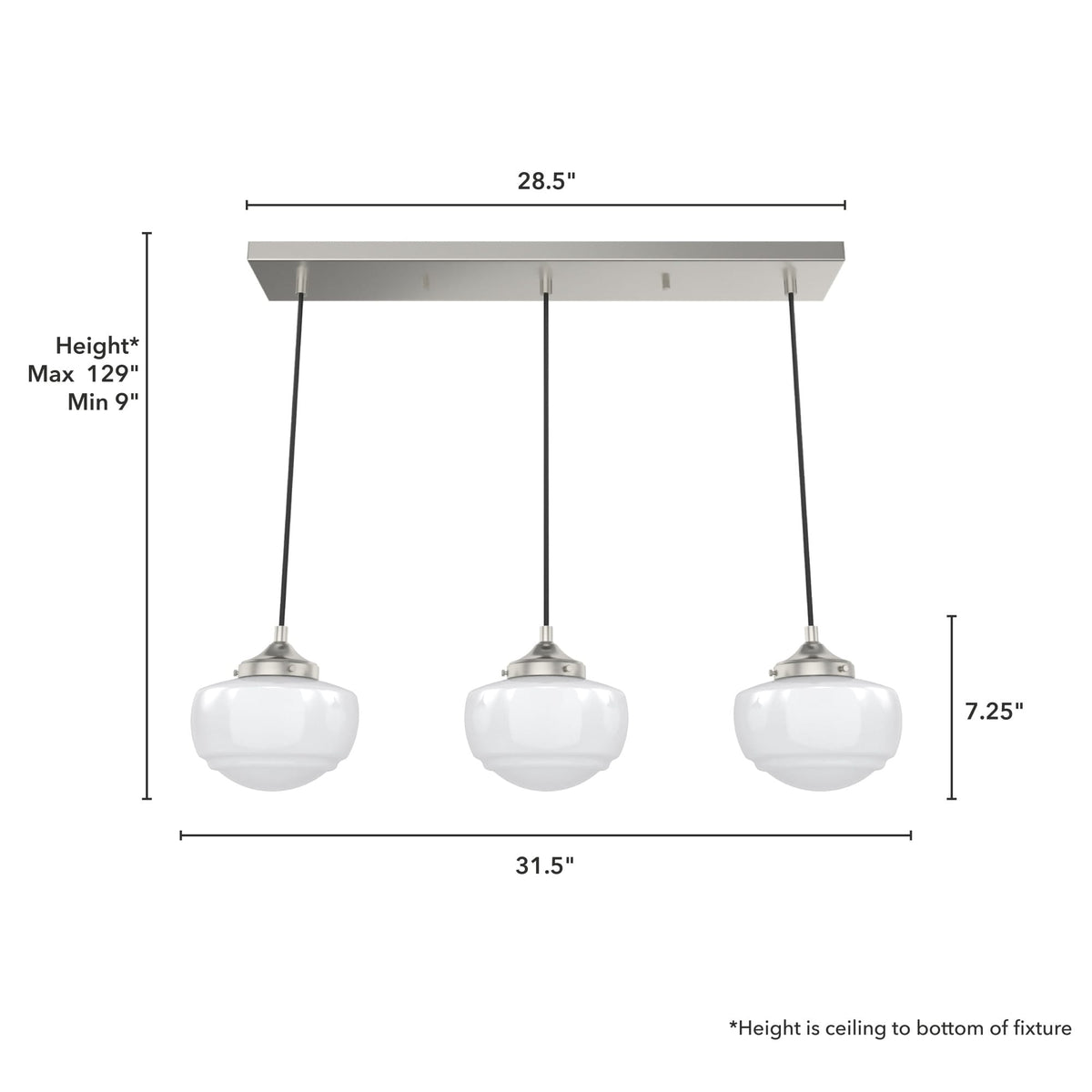 Hunter Saddle Creek 3-Light Brushed Nickel Transitional Opal Glass Linear LED Large Hanging