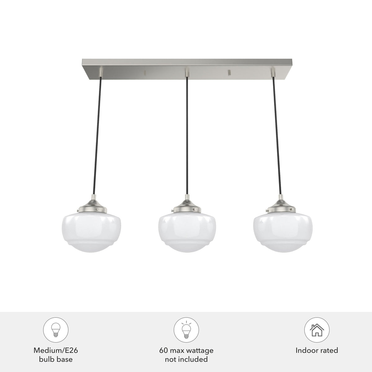 Hunter Saddle Creek 3-Light Brushed Nickel Transitional Opal Glass Linear LED Large Hanging