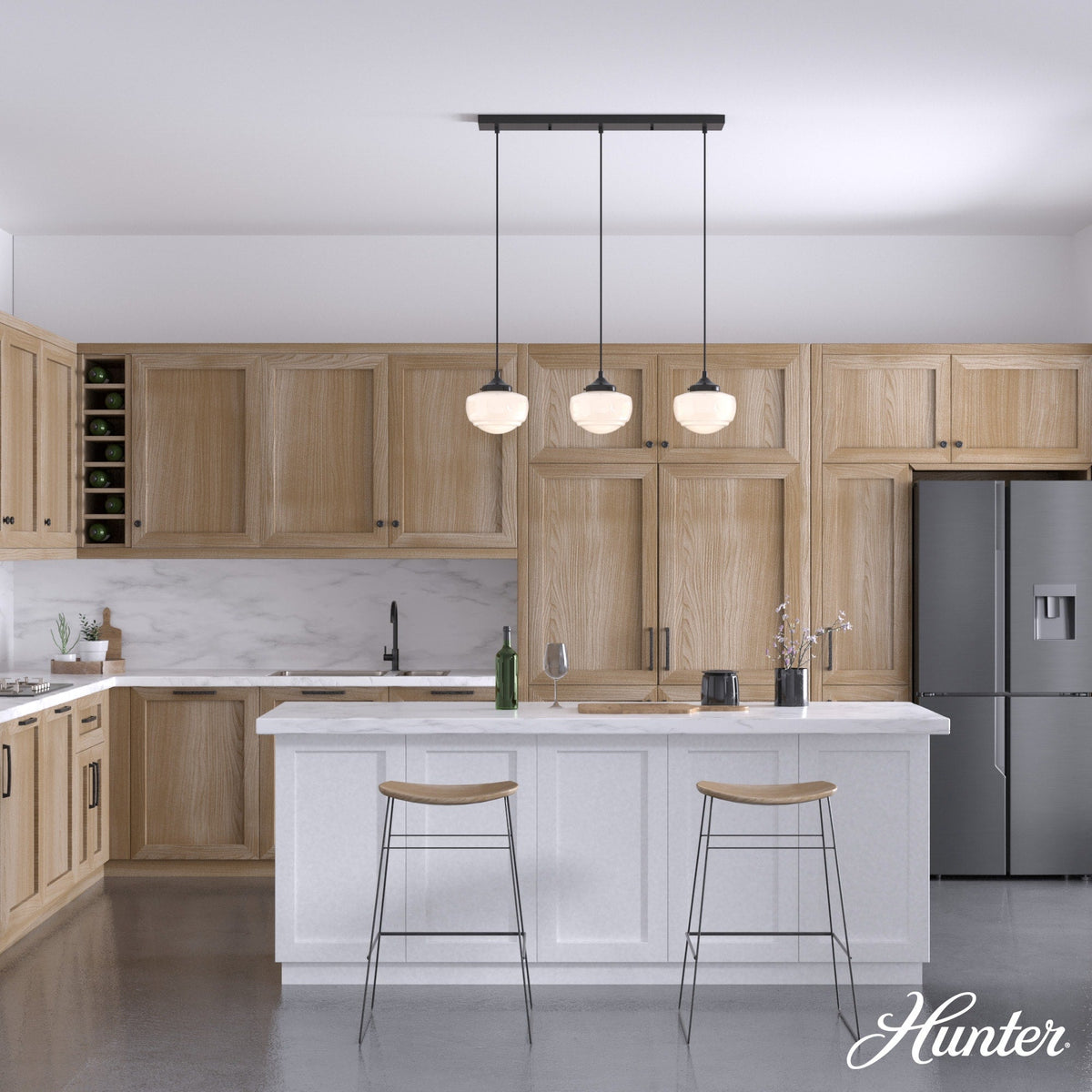 Hunter Saddle Creek 3-Light Noble Bronze Transitional Opal Glass Linear LED Large Hanging