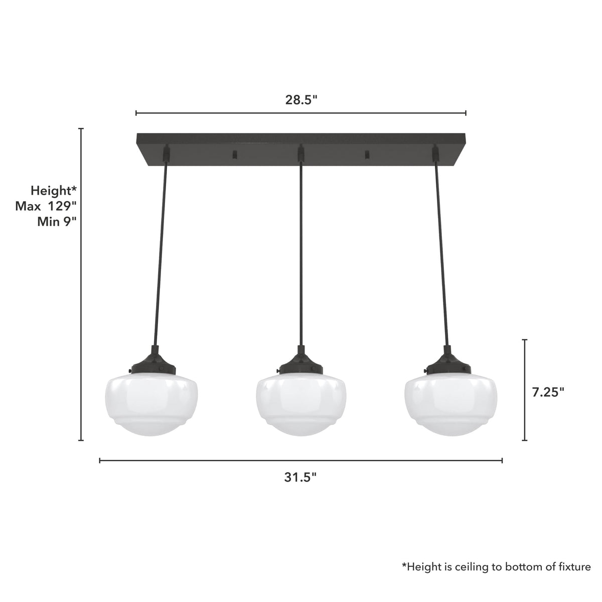 Hunter Saddle Creek 3-Light Noble Bronze Transitional Opal Glass Linear LED Large Hanging