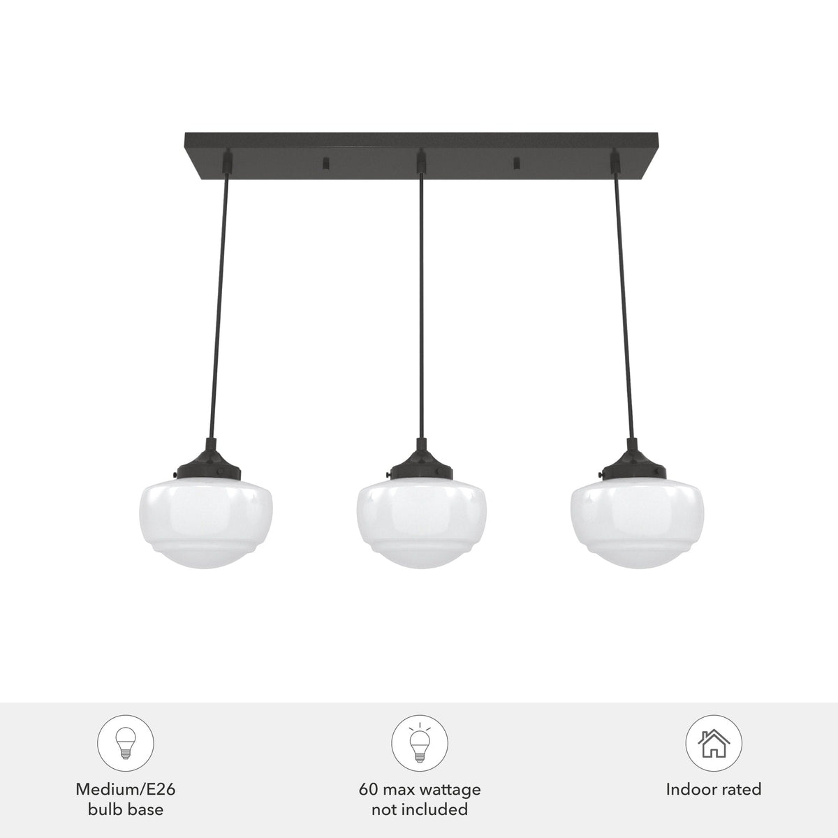 Hunter Saddle Creek 3-Light Noble Bronze Transitional Opal Glass Linear LED Large Hanging