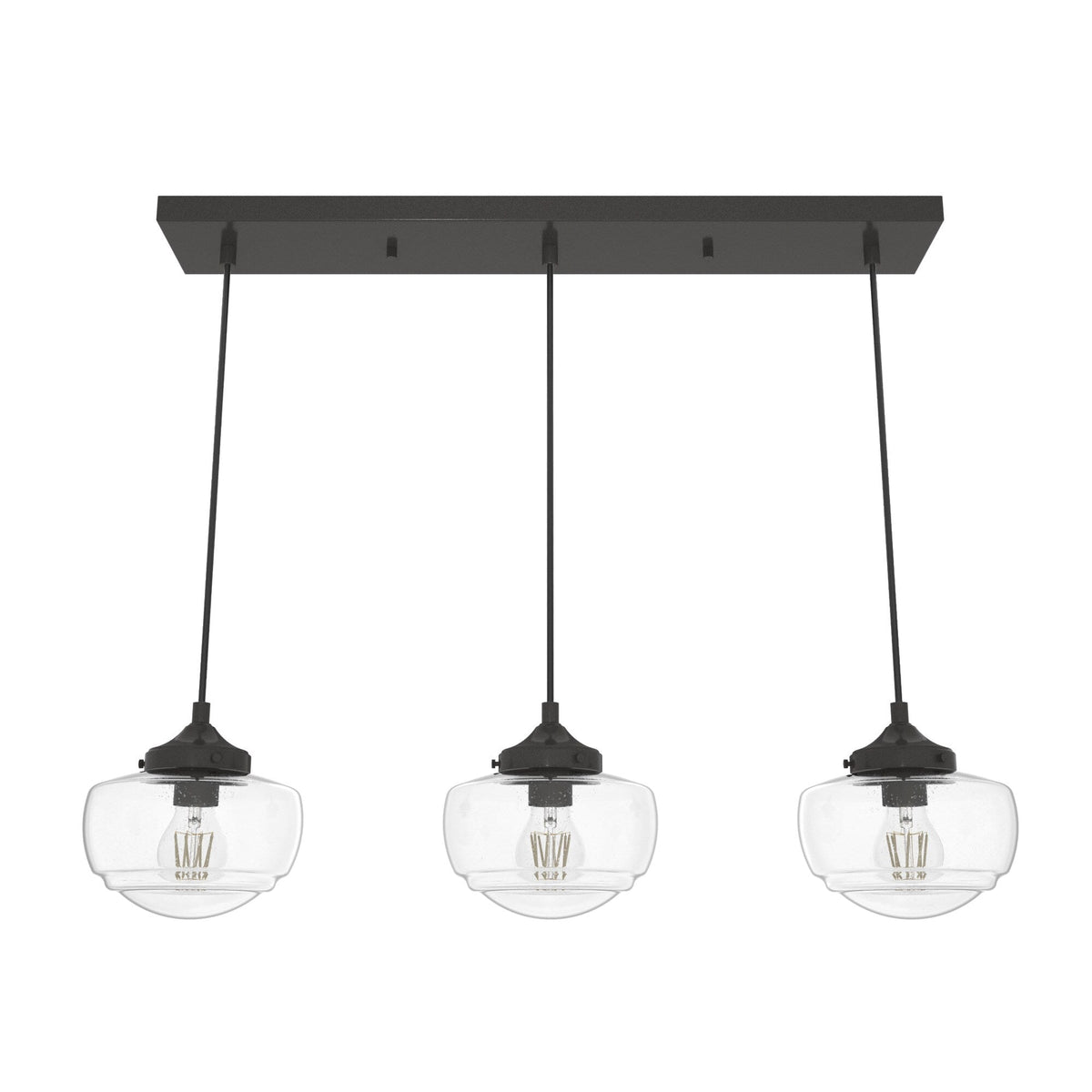 Hunter Saddle Creek 3-Light Noble Bronze Transitional Seeded Glass Linear LED Large Hanging