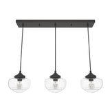 Hunter Saddle Creek 3-Light Noble Bronze Transitional Seeded Glass Linear LED Large Hanging