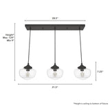 Hunter Saddle Creek 3-Light Noble Bronze Transitional Seeded Glass Linear LED Large Hanging