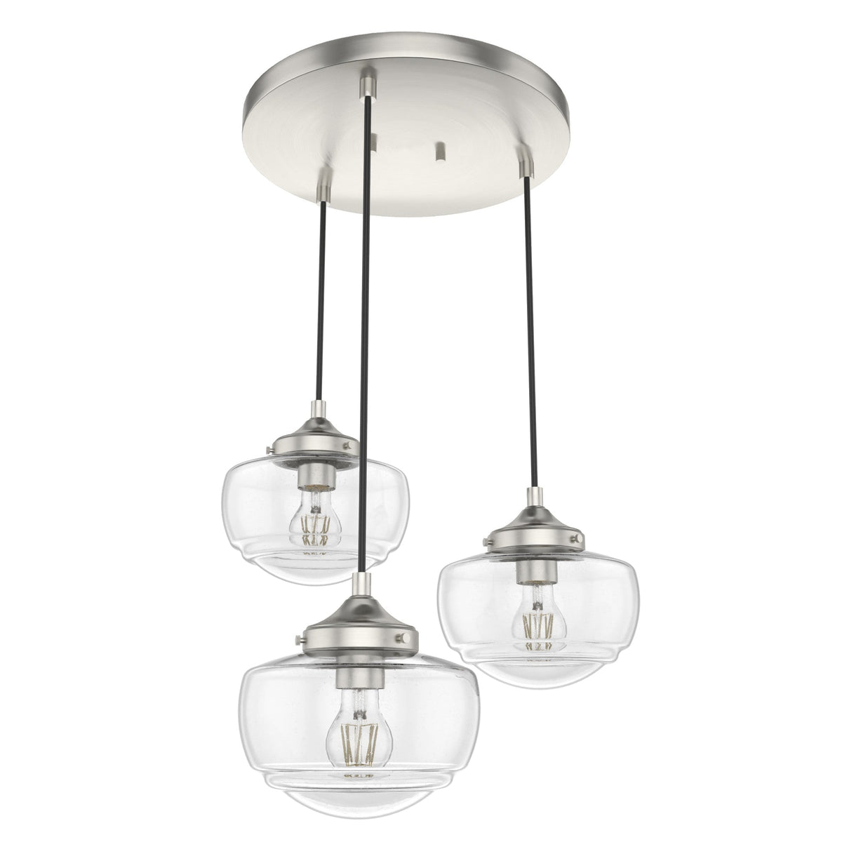 Hunter Saddle Creek 3-Light Brushed Nickel Transitional Seeded Glass LED Small Hanging