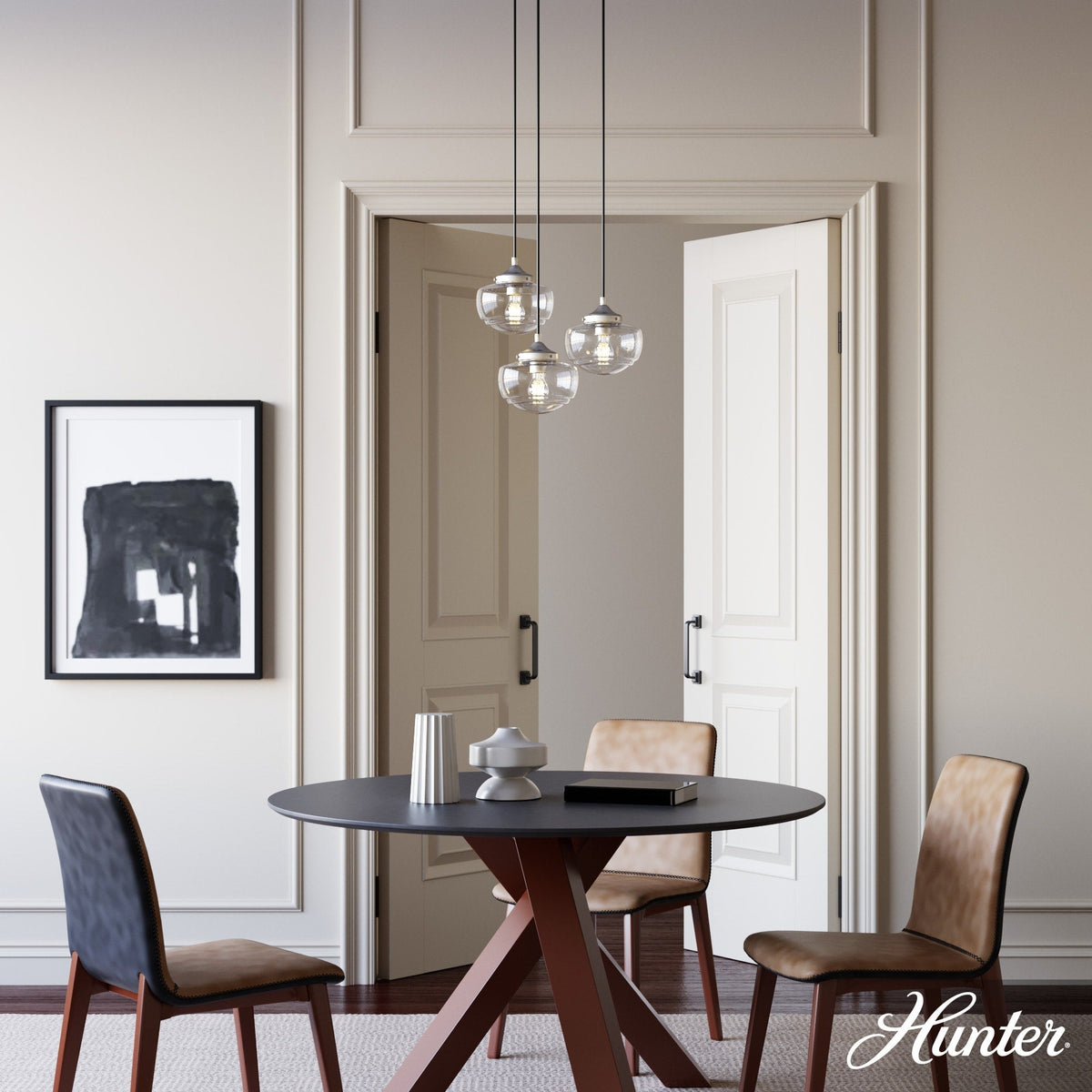 Hunter Saddle Creek 3-Light Brushed Nickel Transitional Seeded Glass LED Small Hanging