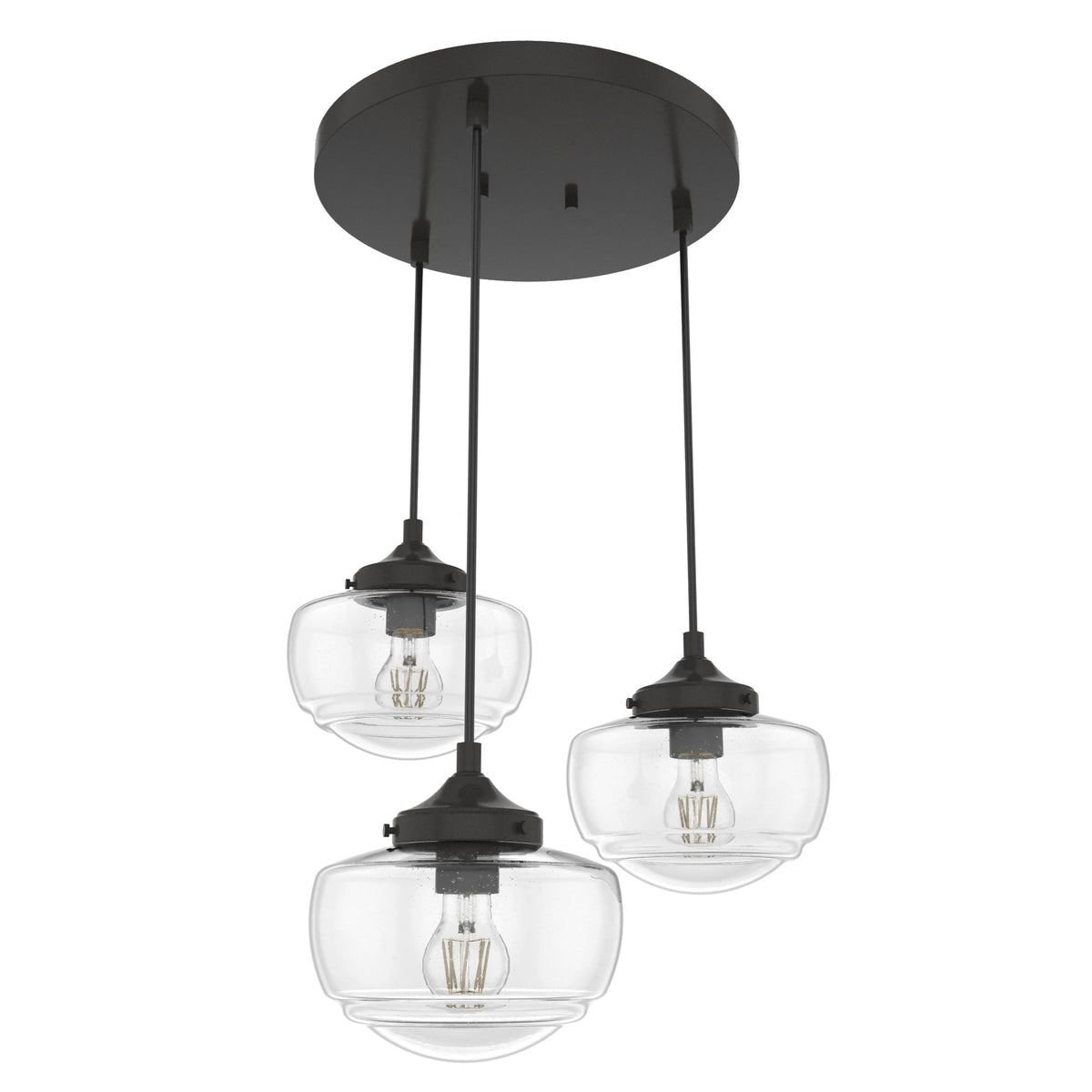 Hunter Saddle Creek 3-Light Noble Bronze Transitional Seeded Glass LED Small Hanging
