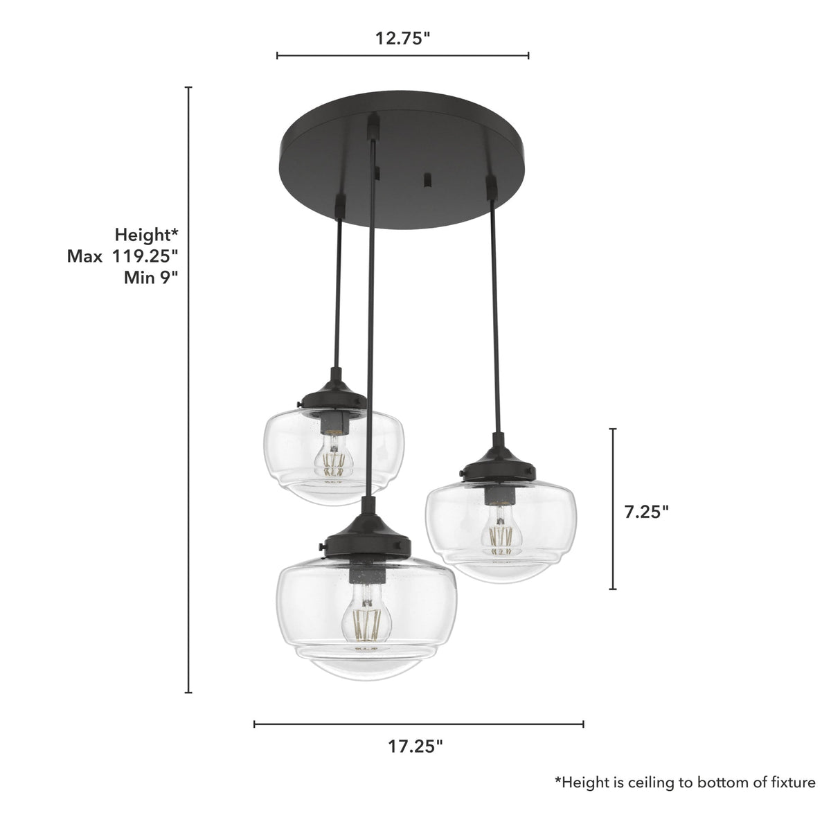 Hunter Saddle Creek 3-Light Noble Bronze Transitional Seeded Glass LED Small Hanging
