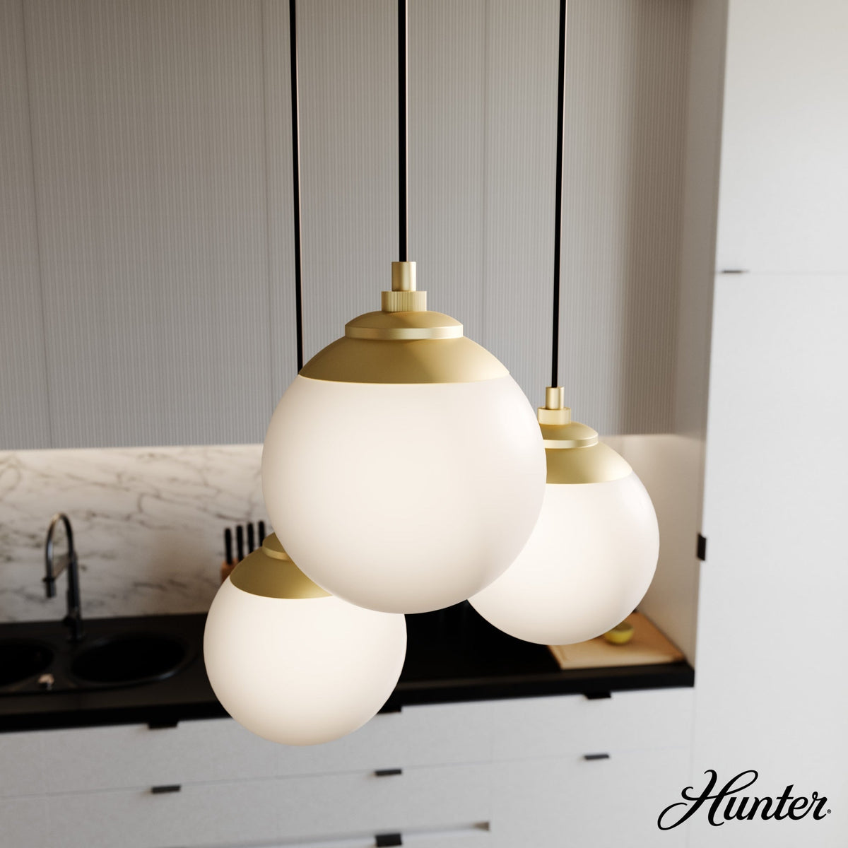 Hunter Hepburn 3-Light Painted Modern Brass Mid-century Globe LED Mini Hanging