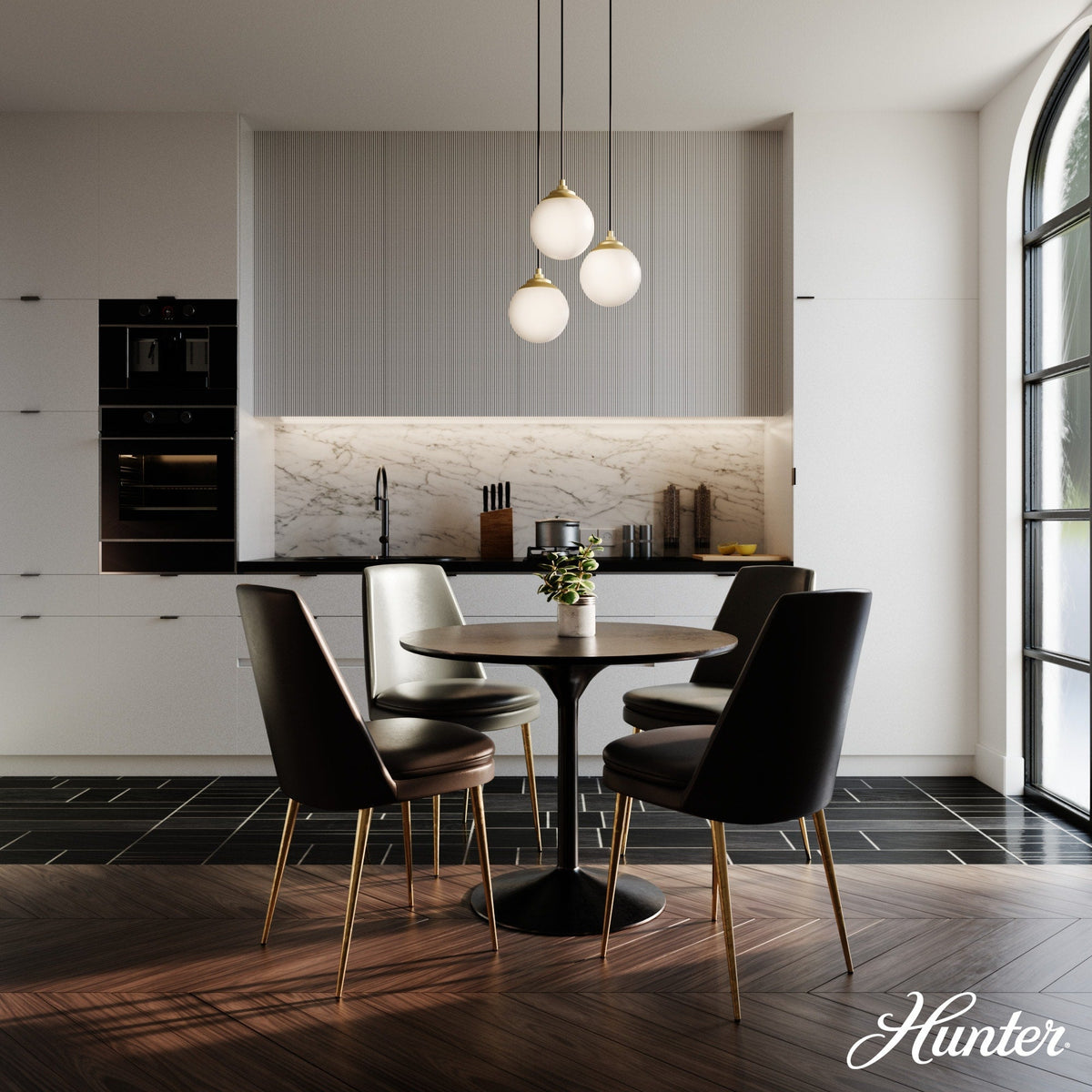 Hunter Hepburn 3-Light Painted Modern Brass Mid-century Globe LED Mini Hanging