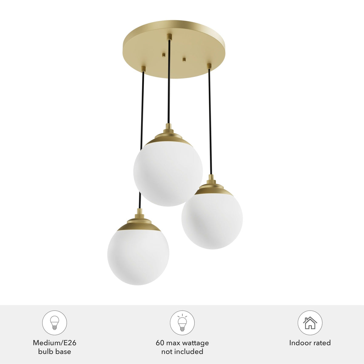 Hunter Hepburn 3-Light Painted Modern Brass Mid-century Globe LED Mini Hanging