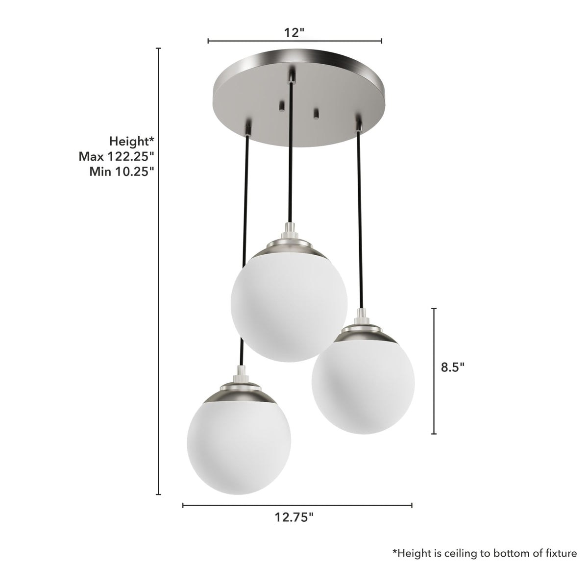 Hunter Hepburn 3-Light Brushed Nickel Mid-century Globe LED Mini Hanging
