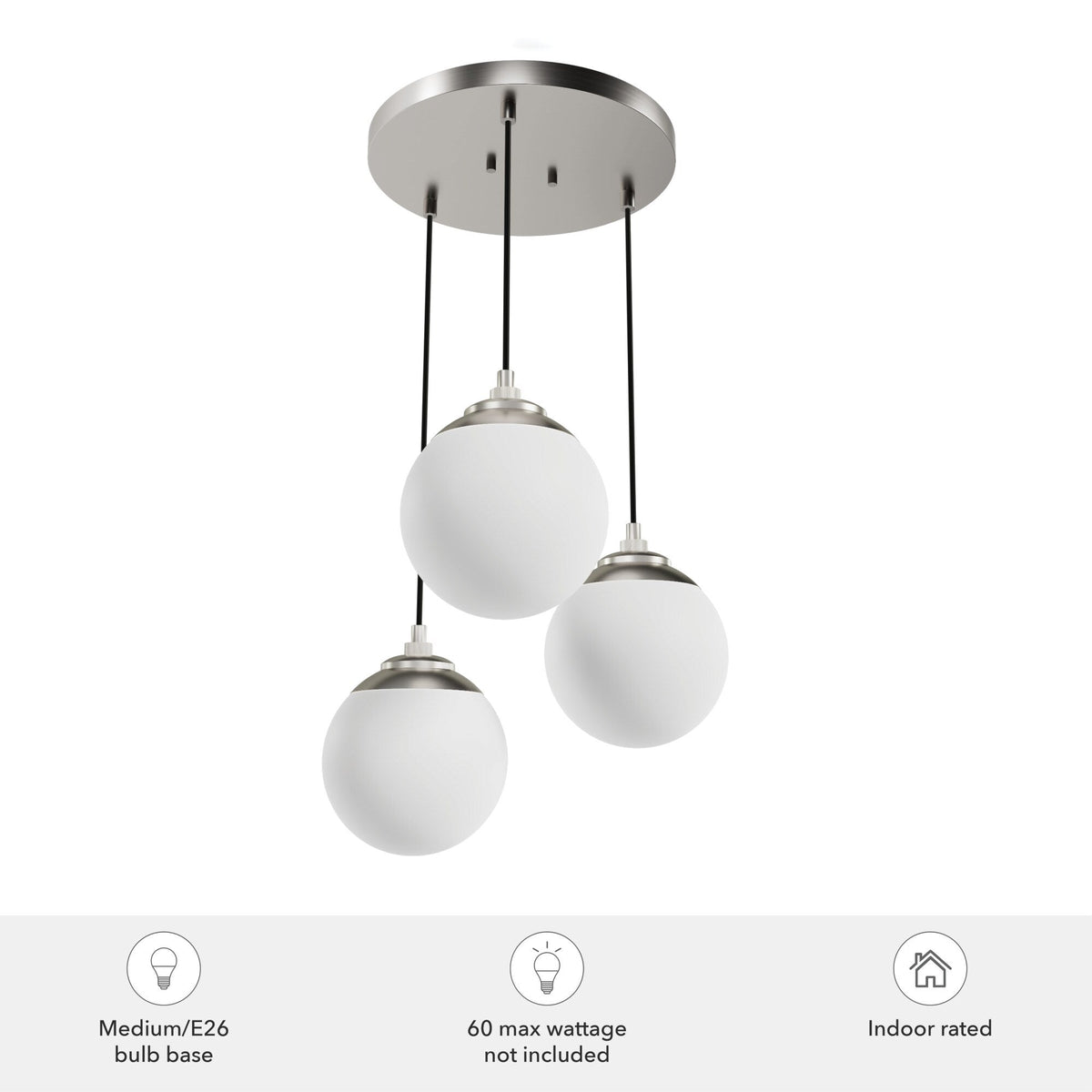 Hunter Hepburn 3-Light Brushed Nickel Mid-century Globe LED Mini Hanging