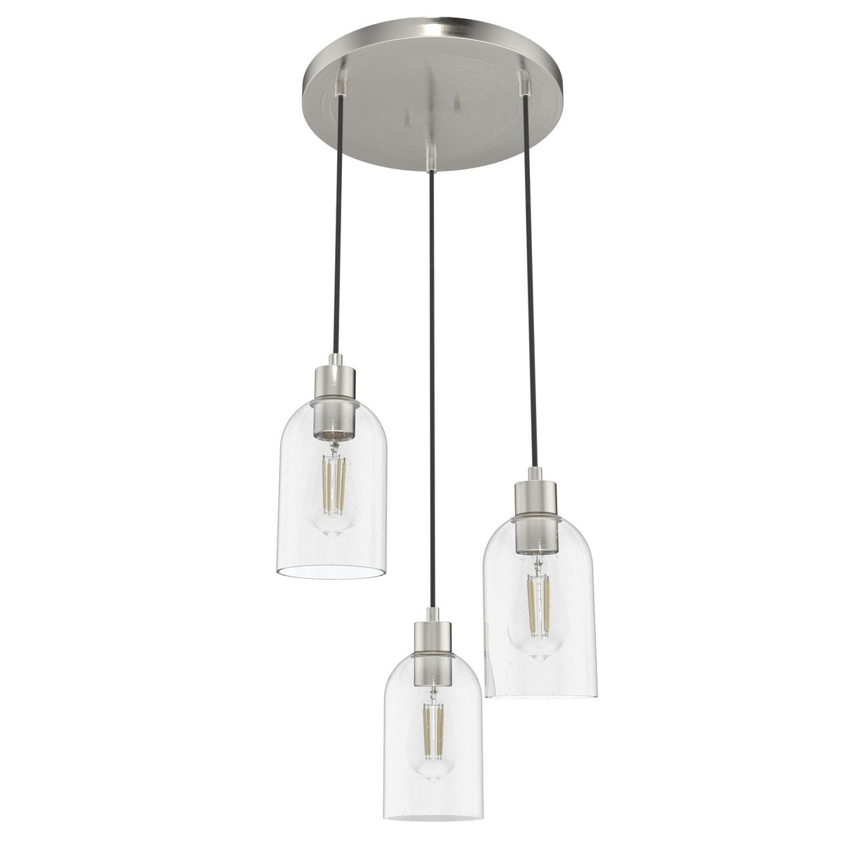 Hunter Lochemeade 3-Light Brushed Nickel Modern/Contemporary Seeded Glass Tiered LED Small Hanging