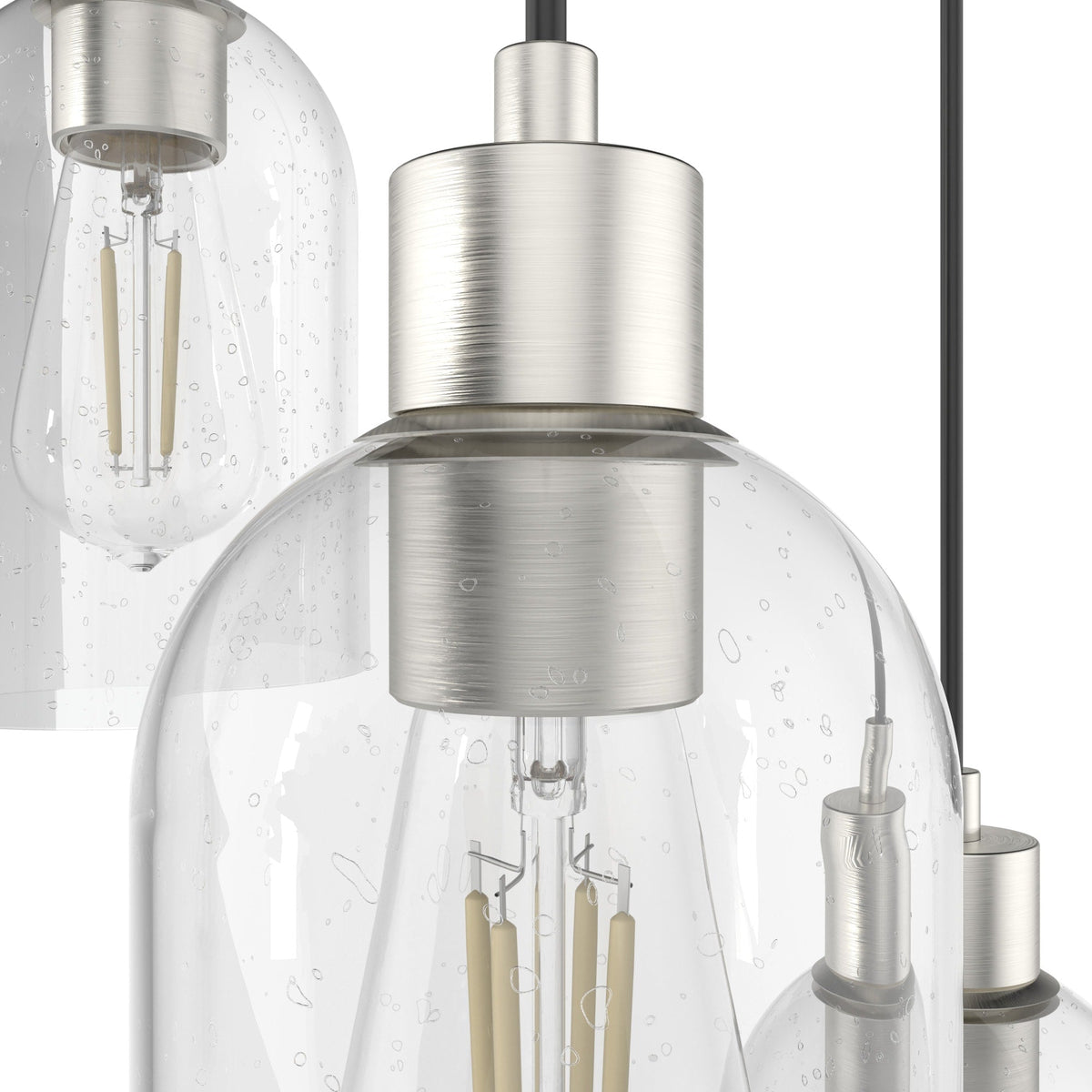 Hunter Lochemeade 3-Light Brushed Nickel Modern/Contemporary Seeded Glass Tiered LED Small Hanging