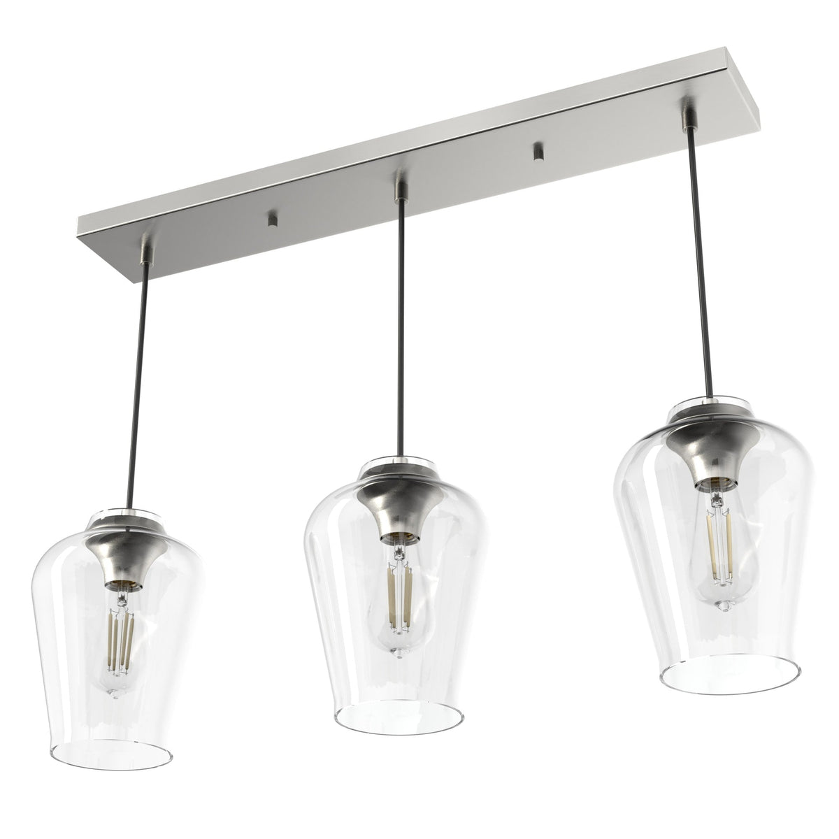 Hunter Vidria 3-Light Brushed Nickel Modern/Contemporary Clear Glass Linear LED Large Hanging