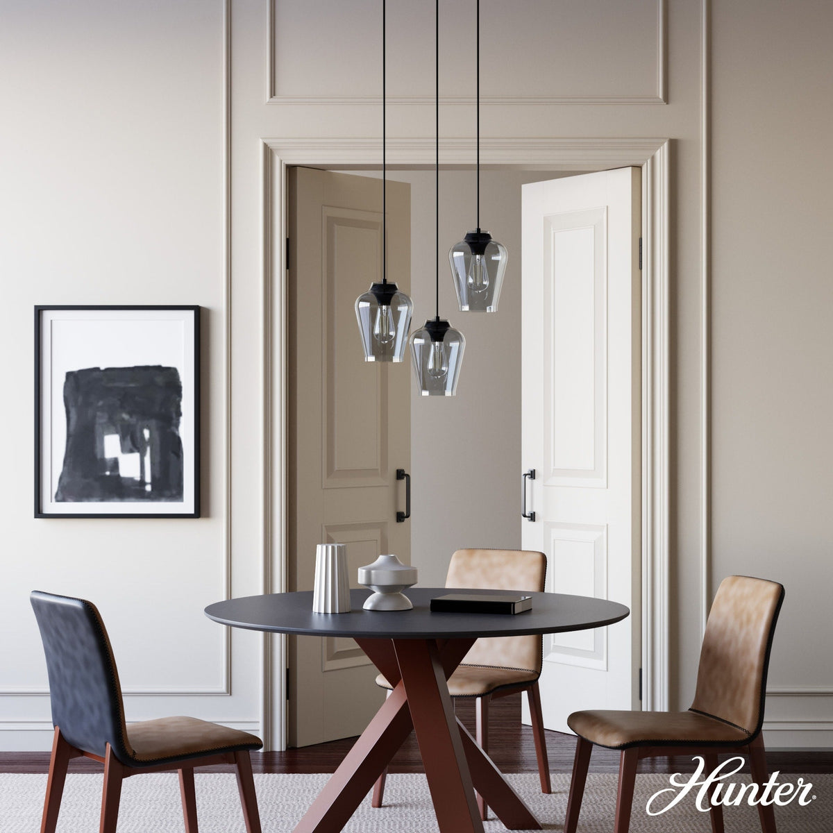 Hunter Vidria 3-Light Matte Black Modern/Contemporary Tinted Glass Tiered LED Small Hanging