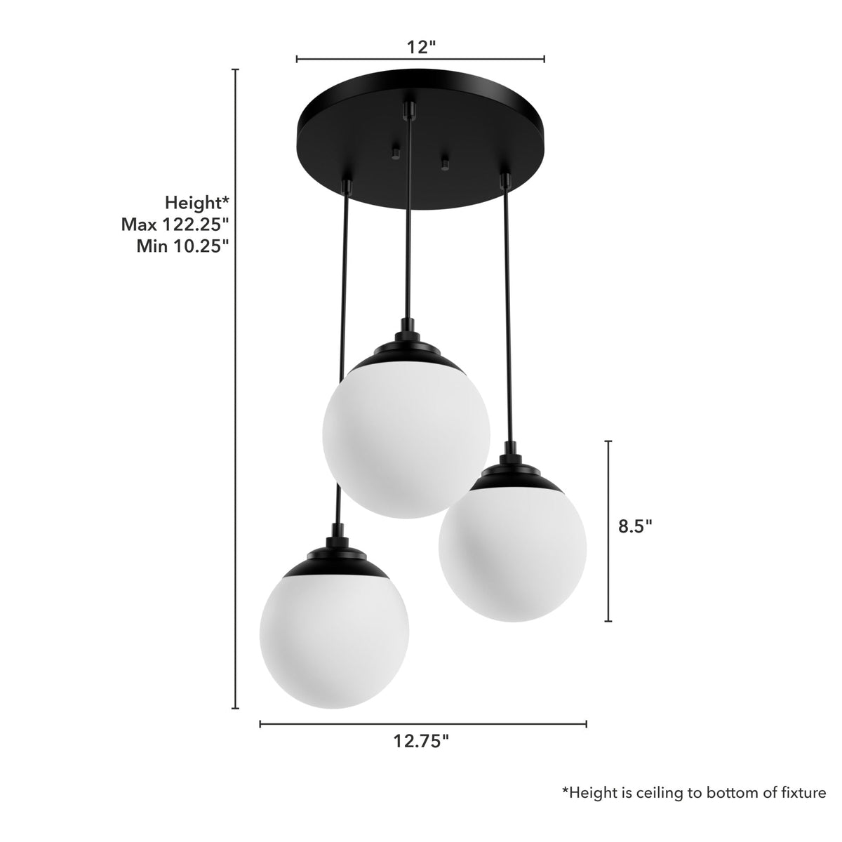 Hunter Hepburn 3-Light Matte Black Mid-century Globe LED Mini Hanging