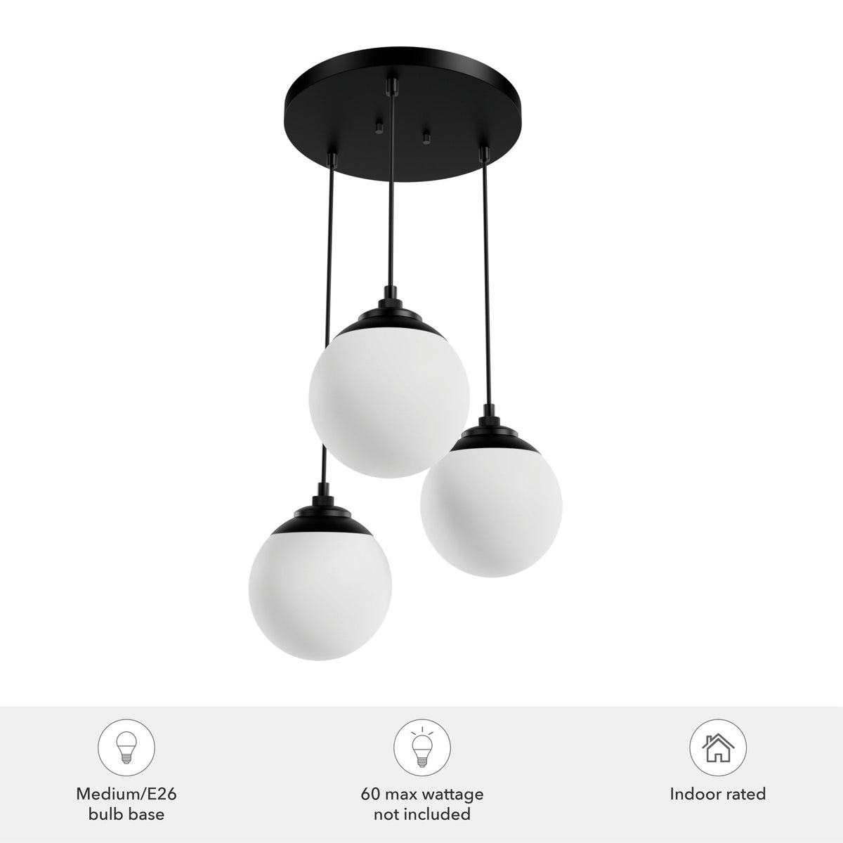 Hunter Hepburn 3-Light Matte Black Mid-century Globe LED Mini Hanging