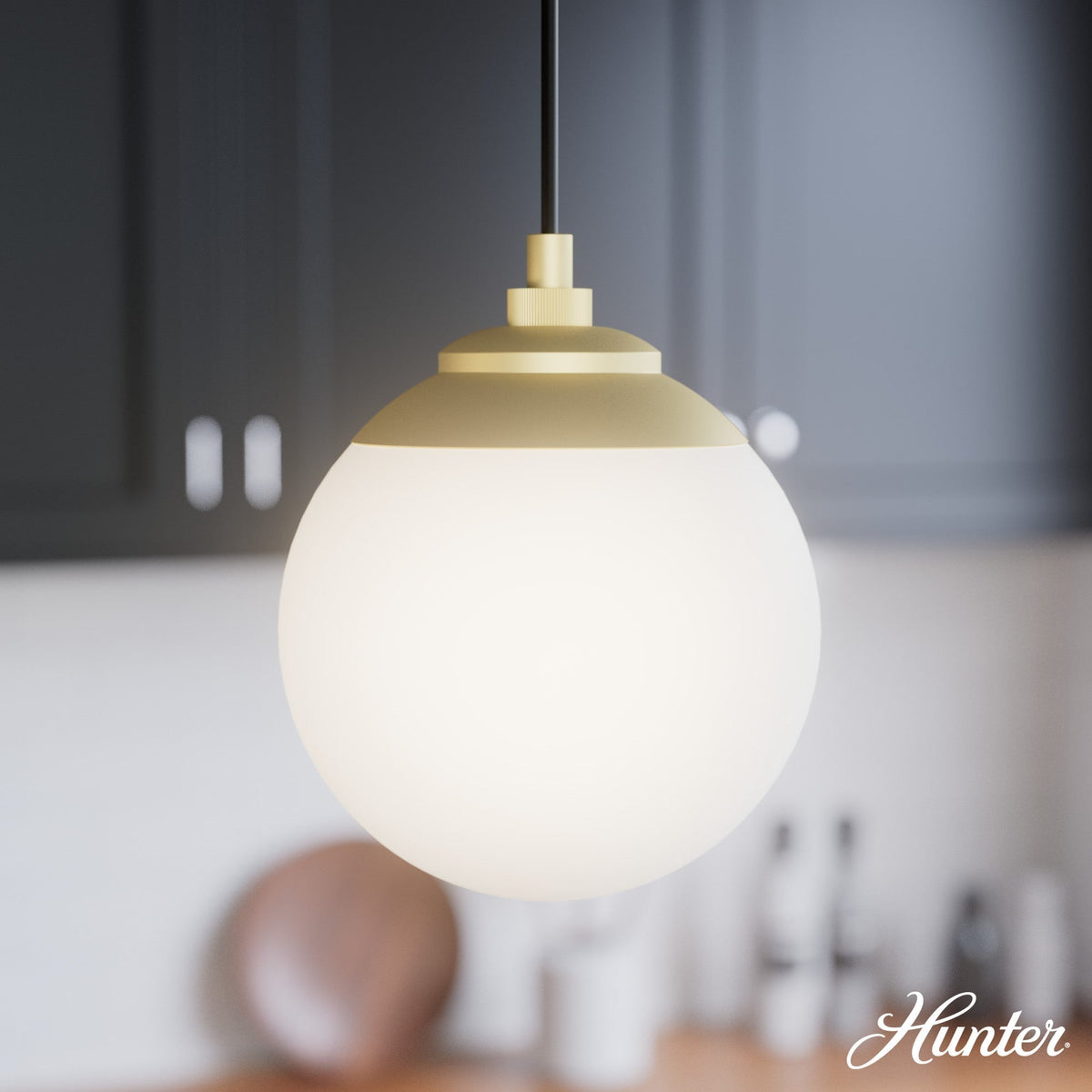 Hunter Hepburn 3-Light Painted Modern Brass Mid-century Globe LED Large Hanging