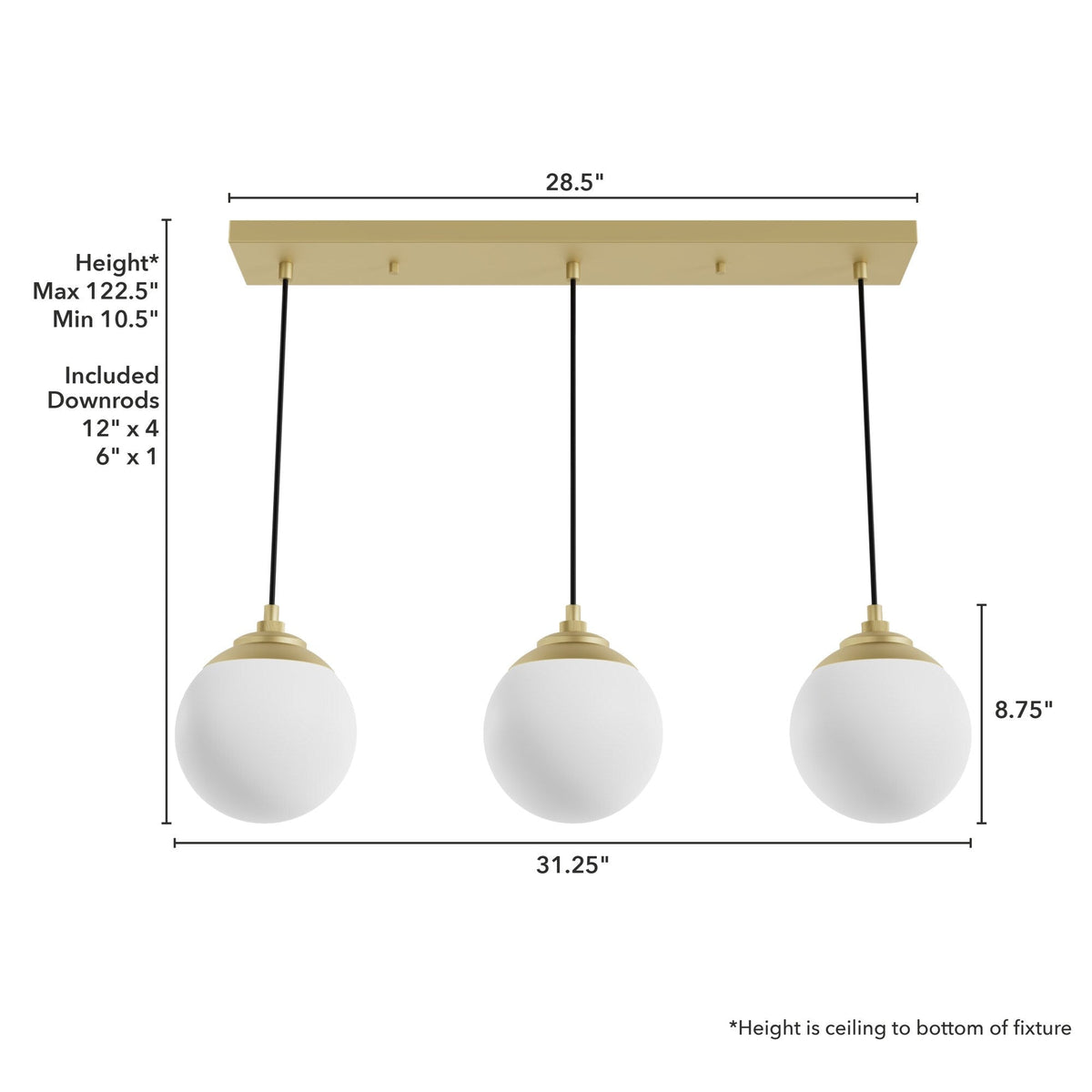 Hunter Hepburn 3-Light Painted Modern Brass Mid-century Globe LED Large Hanging