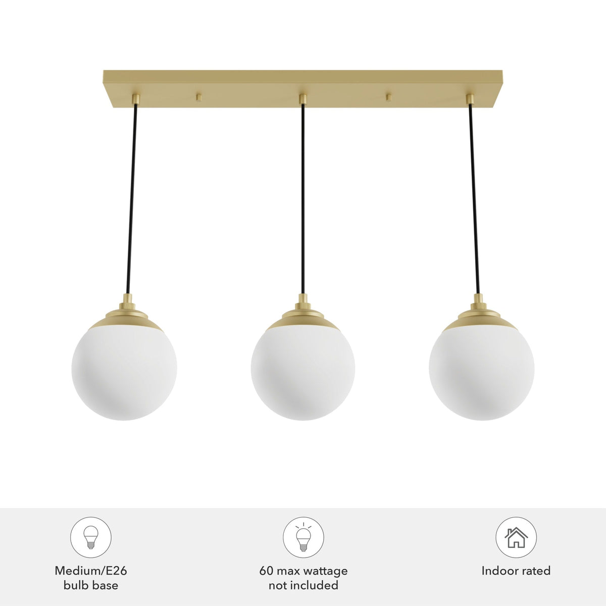 Hunter Hepburn 3-Light Painted Modern Brass Mid-century Globe LED Large Hanging