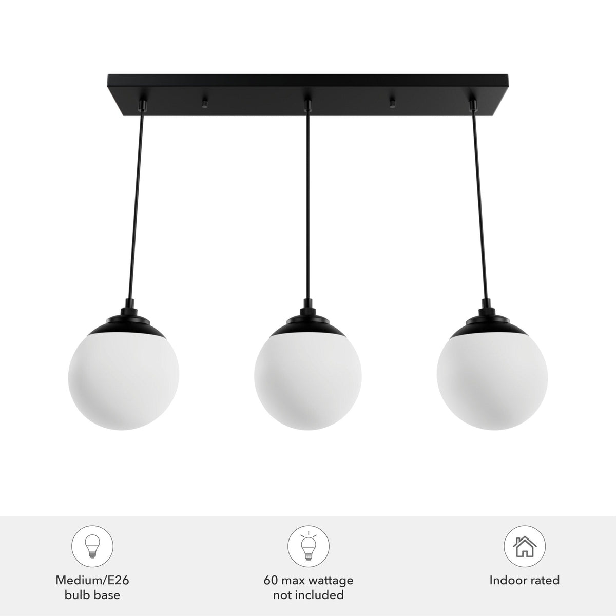 Hunter Hepburn 3-Light Matte Black Glam Globe LED Large Hanging