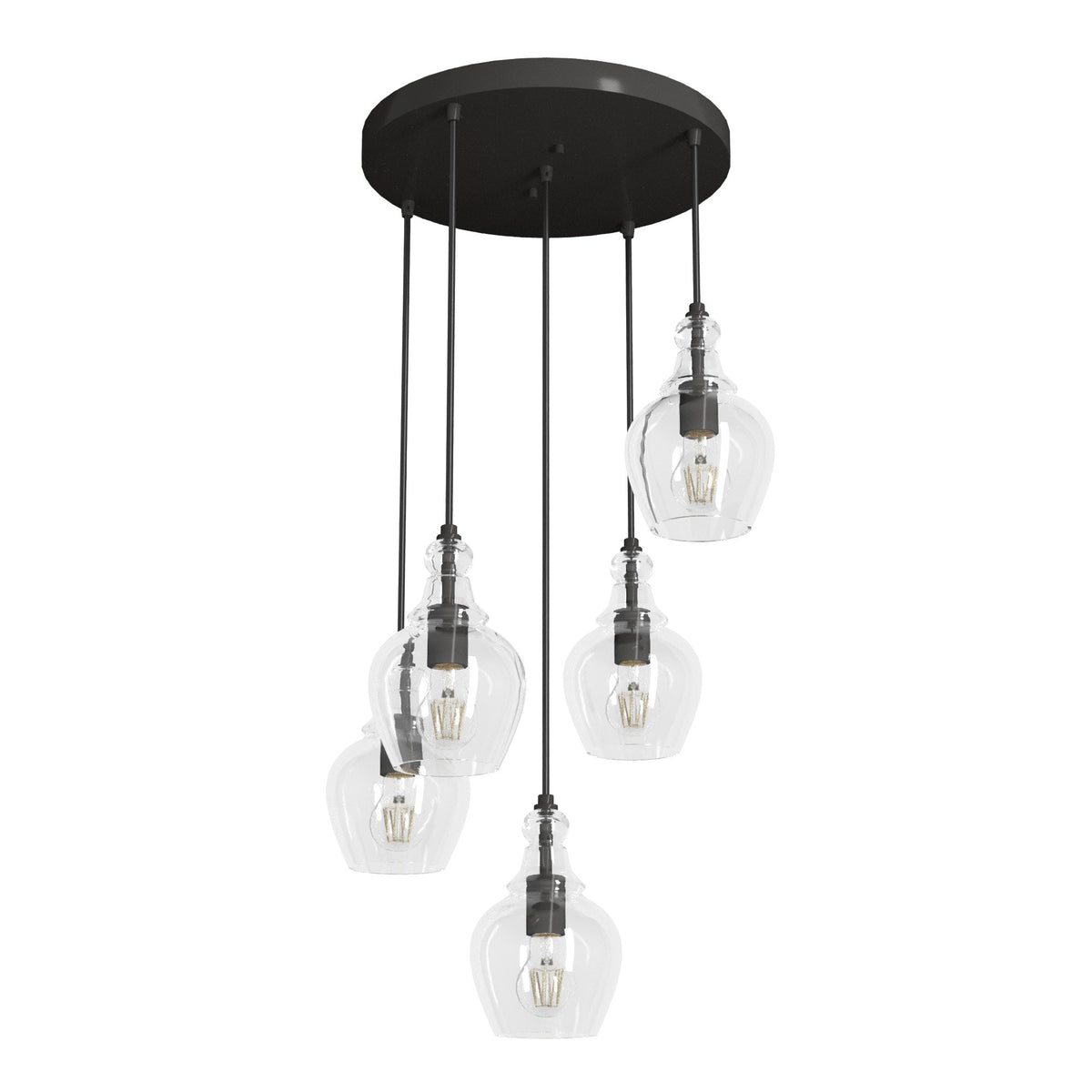 Hunter Maple Park 5-Light Noble Bronze Transitional Clear Glass LED Small Hanging