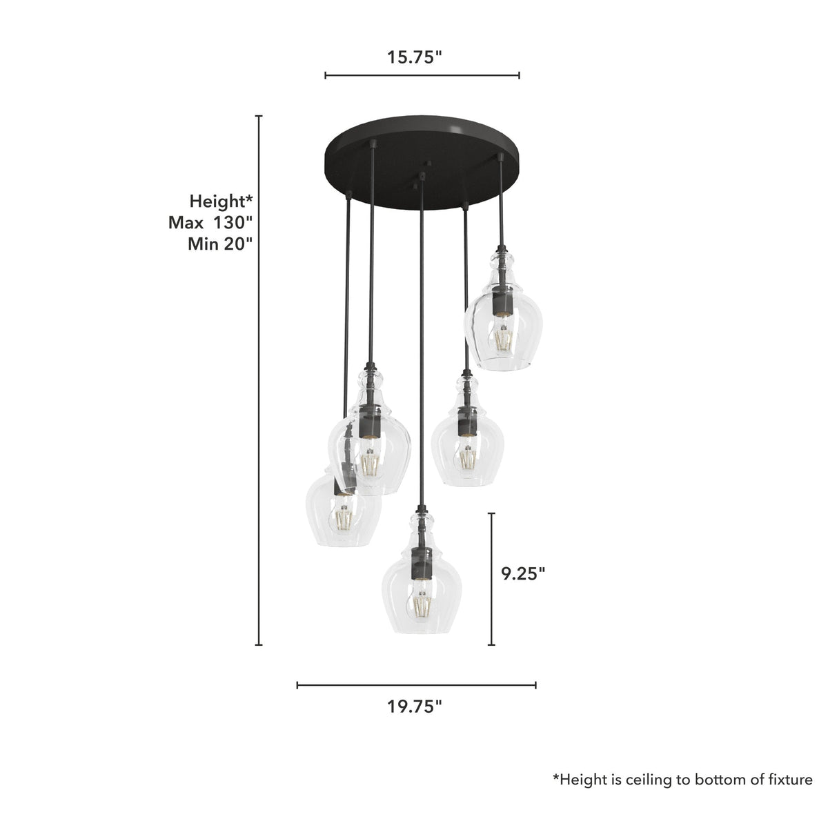 Hunter Maple Park 5-Light Noble Bronze Transitional Clear Glass LED Small Hanging