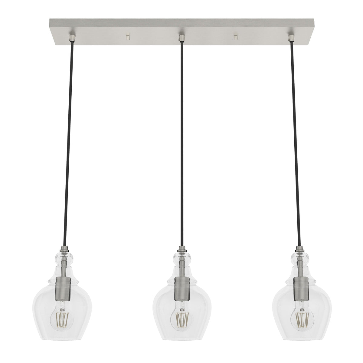 Hunter Maple Park 3-Light Brushed Nickel Transitional Clear Glass Linear LED Large Hanging