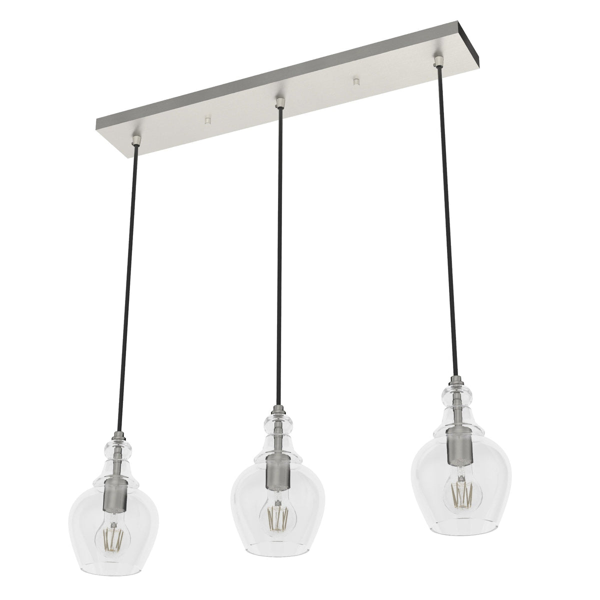 Hunter Maple Park 3-Light Brushed Nickel Transitional Clear Glass Linear LED Large Hanging