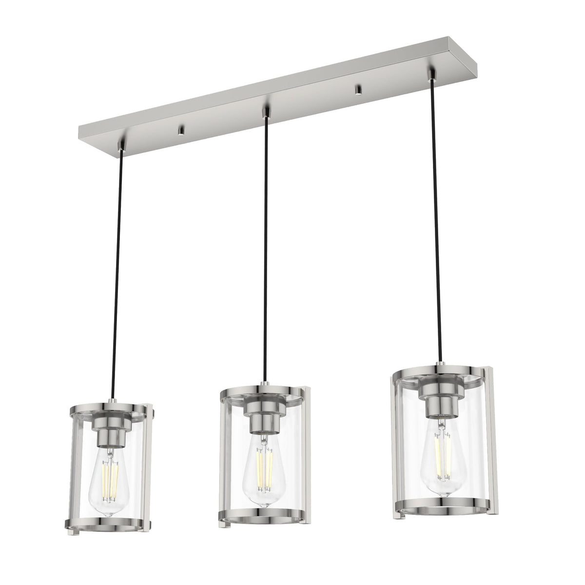 Hunter Astwood 3-Light Polished Nickel Modern/Contemporary Clear Glass Linear LED Large Hanging Chandelier