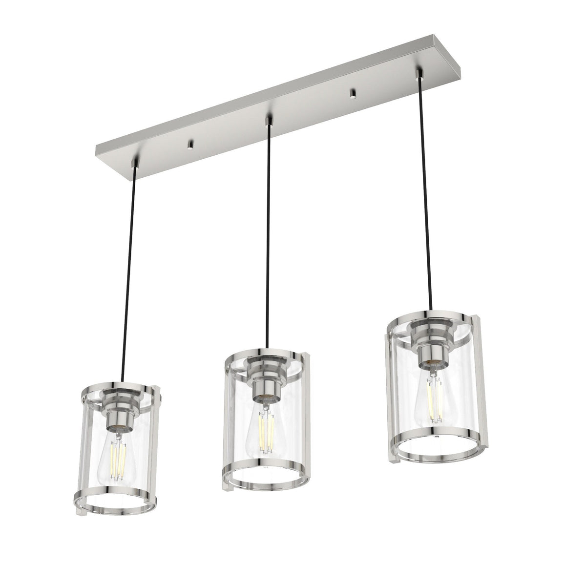 Hunter Astwood 3-Light Polished Nickel Modern/Contemporary Clear Glass Linear LED Large Hanging Chandelier