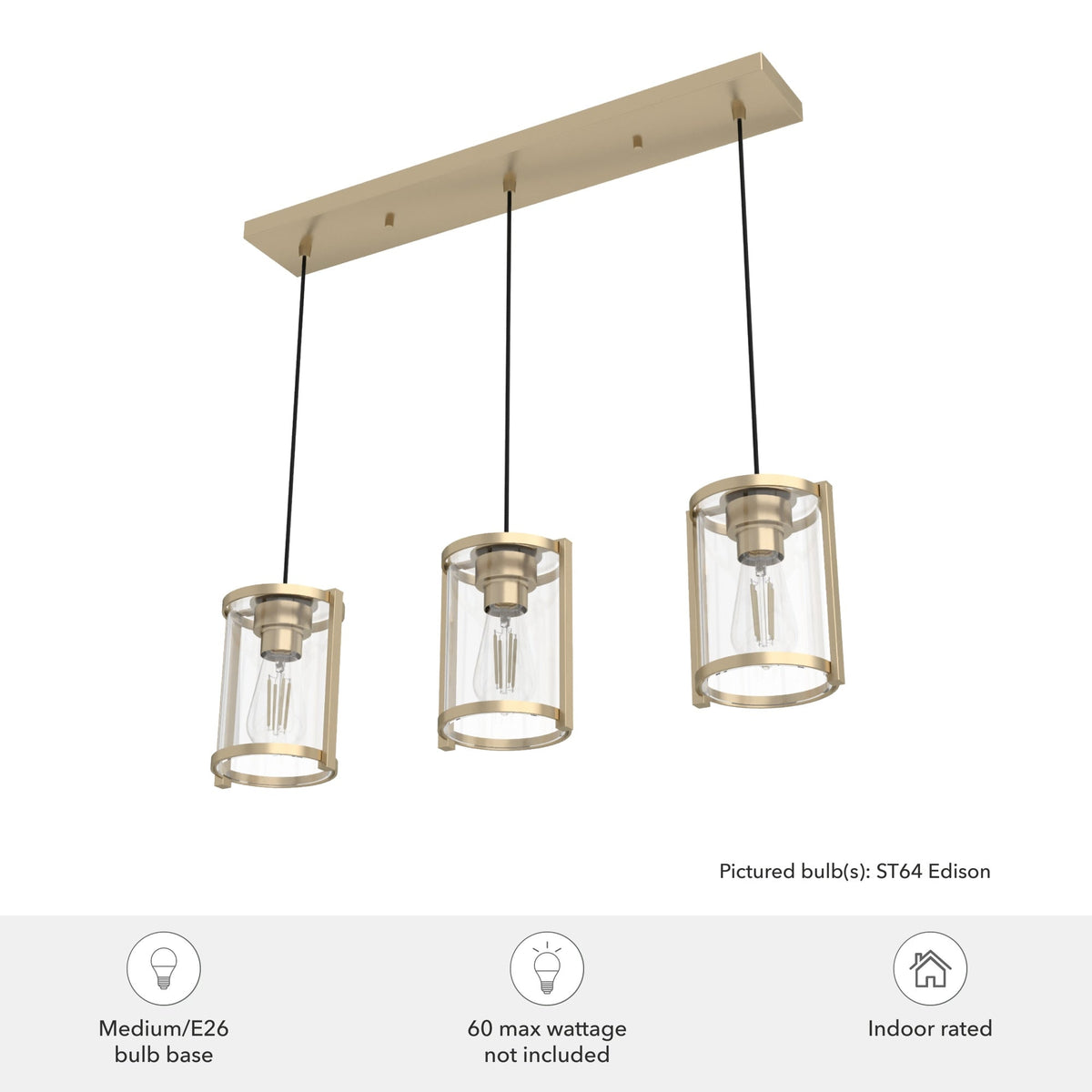 Hunter Astwood 3-Light Alturas Gold Modern/Contemporary Clear Glass Linear LED Large Hanging