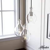 Hunter Maple Park 3-Light Brushed Nickel Transitional Clear Glass LED Small Hanging