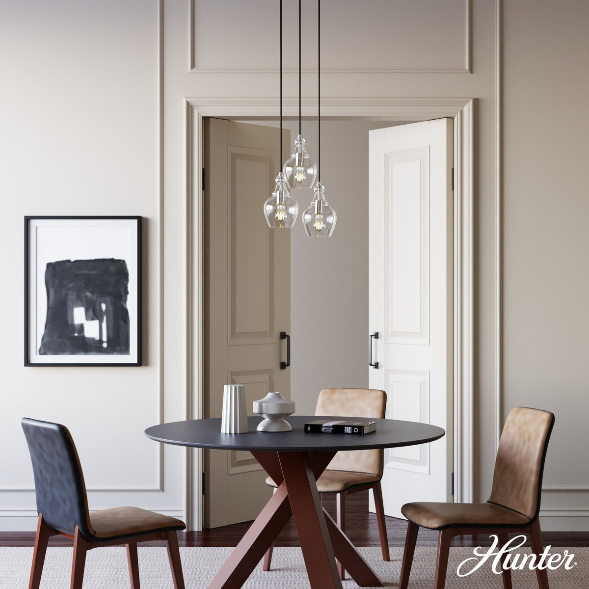 Hunter Maple Park 3-Light Brushed Nickel Transitional Clear Glass LED Small Hanging