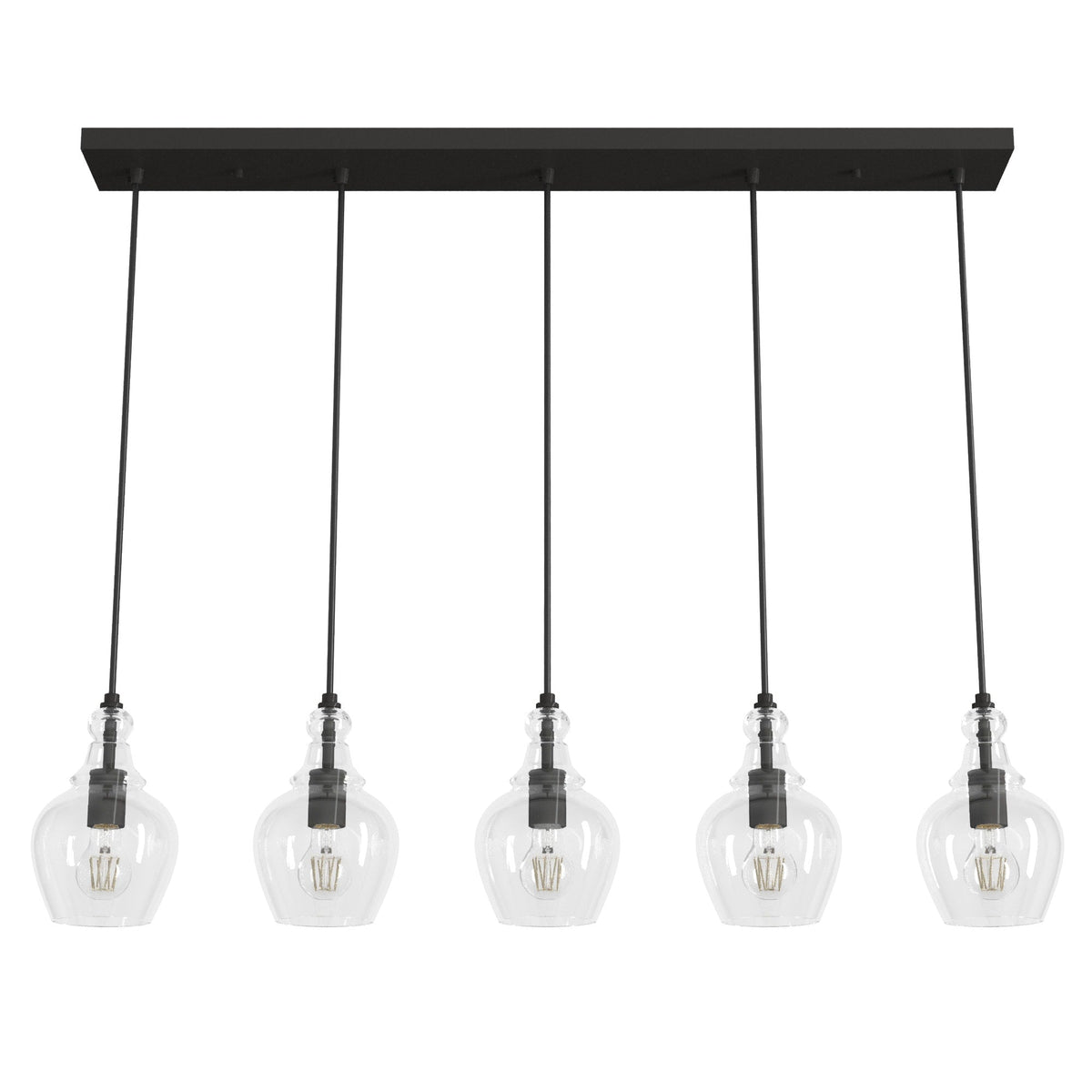 Hunter Maple Park 5-Light Noble Bronze Transitional Clear Glass Linear LED Large Hanging