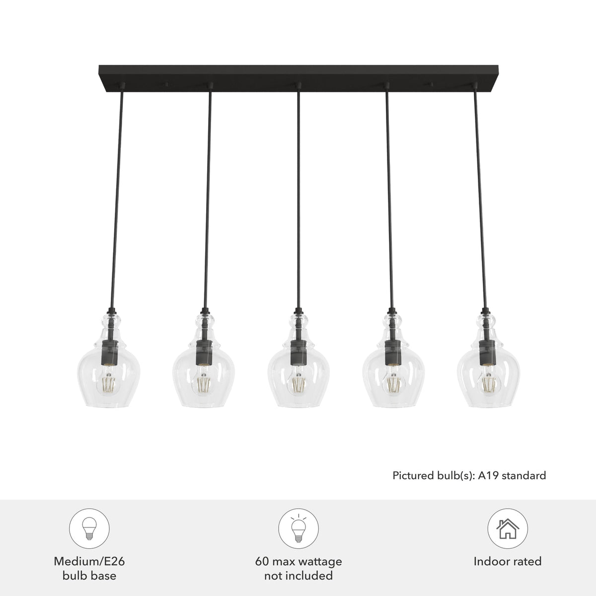 Hunter Maple Park 5-Light Noble Bronze Transitional Clear Glass Linear LED Large Hanging