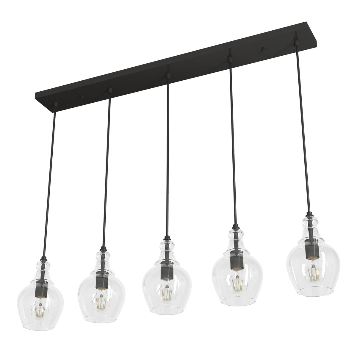 Hunter Maple Park 5-Light Noble Bronze Transitional Clear Glass Linear LED Large Hanging