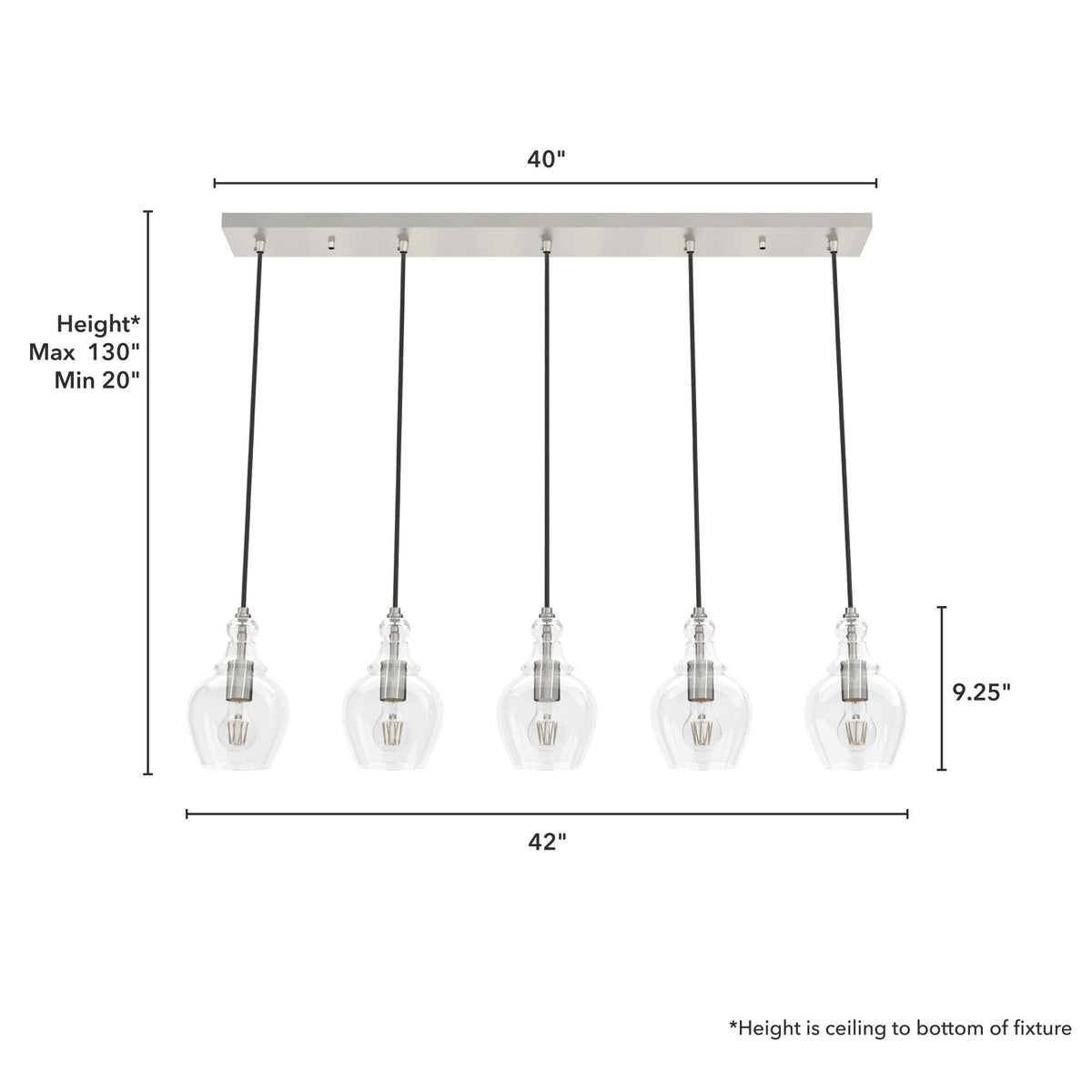 Hunter Maple Park 5-Light Brushed Nickel Transitional Clear Glass Linear LED Large Hanging