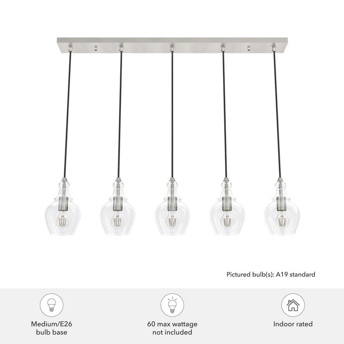 Hunter Maple Park 5-Light Brushed Nickel Transitional Clear Glass Linear LED Large Hanging