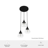 Hunter Cypress Grove 3-Light Natural Iron Transitional Clear Glass Tiered LED Mini Hanging